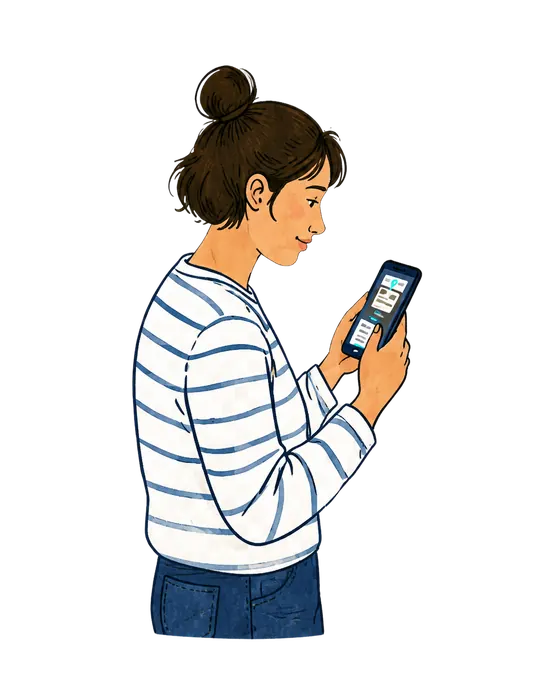 Une candidate consulte Loti sur son téléphone