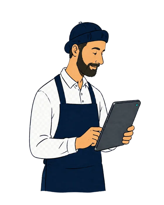 Un commerçant consulte Loti sur sa tablette
